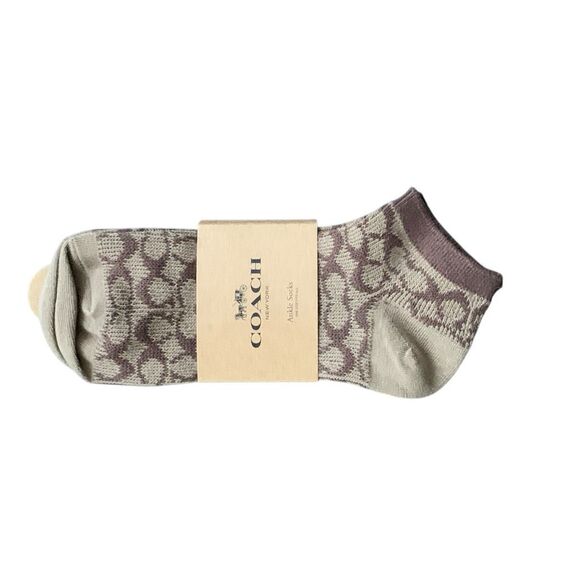 Coach Women’s Signature Ankle Socks Set of Two Black & Taupe Logo Pattern, NWT - Picture 2 of 2